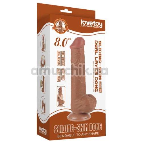 Фаллоимитатор Sliding-Skin Dual Layer Dong 8 с маленькой мошонкой, светло-коричневый