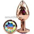 Анальная пробка с радужным кристаллом Alume Metal Textured Plug M, золотая - Фото №1