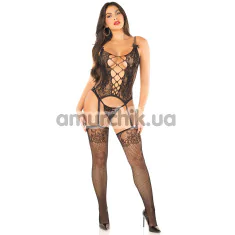 Комплект Leg Avenue Cami Garter With Stockings And String, черный: комбинезон + трусики-стринги - Фото №1