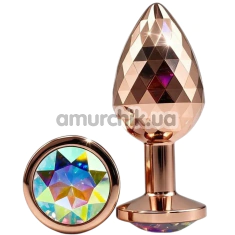 Анальная пробка с радужным кристаллом Alume Metal Textured Plug M, золотая - Фото №1