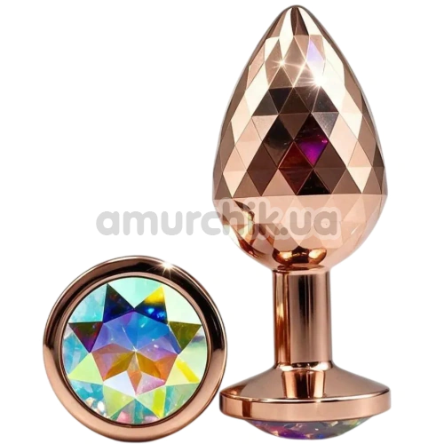 Анальная пробка с радужным кристаллом Alume Metal Textured Plug M, золотая - Фото №1