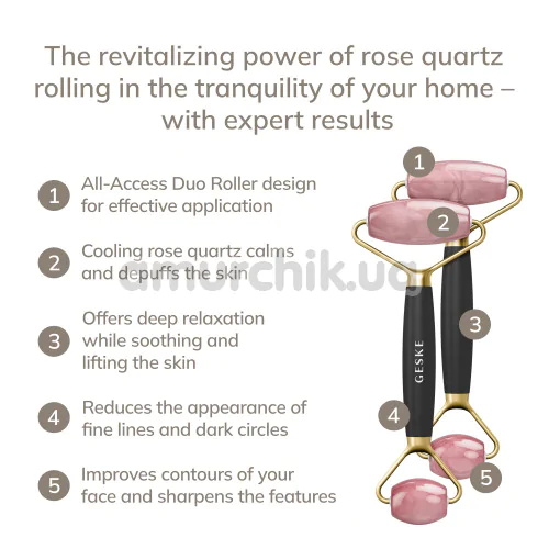 Роликовый массажер Geske Rose Quartz Face & Body Roller 5 in 1, черно-золотой