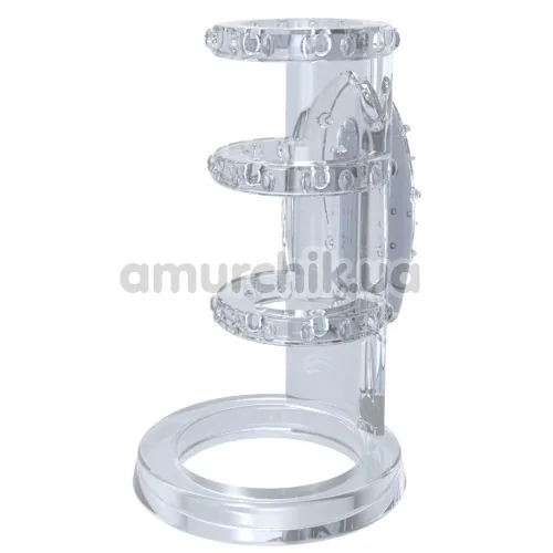 Насадка на пеніс з вібрацією Get Lock Vibrating Cock Cage, прозора - Фото №1