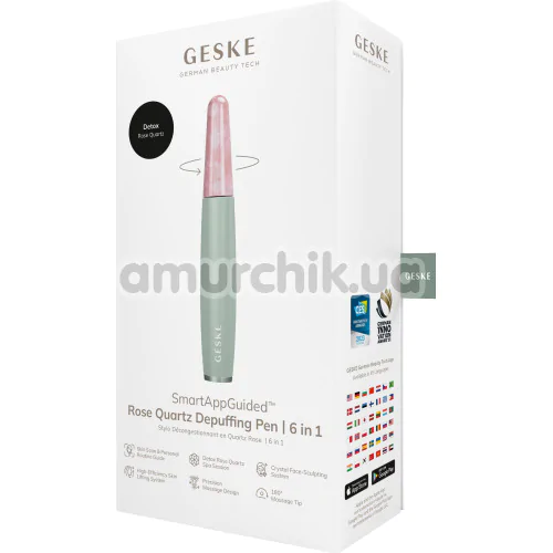 Ручка-масажер для обличчя Geske Rose Quartz Depuffing Pen 6 in 1, зелений