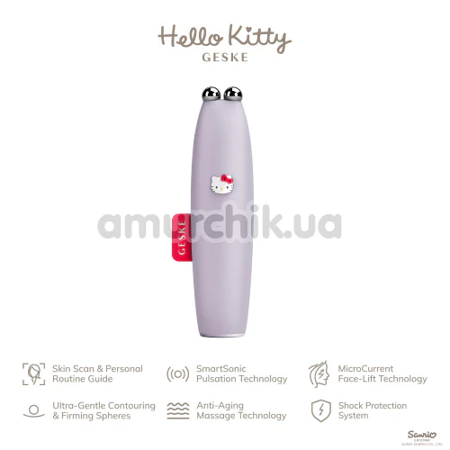 Мікрострумова ручка для підтяжки шкіри обличчя Geske MicroCurrent Face-Lift Pen 6 in 1 - Hello Kitty, бузкова