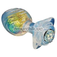 Анальна пробка з мультикольоровим кристалом Univibe Plug With Ribbed Relief, прозора - Фото №1