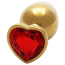 Анальная пробка с красным кристаллом Ouch! Heart Metal Butt Plug Medium, золотая - Фото №1