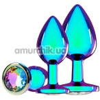 Набір анальних пробок з райдужним кристалом Ouch! Venice Collection Metal Anal Plug Set, райдужний - Фото №1