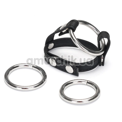 Эрекционное кольцо Liebe Seele Vegan Fetish Faux Leather Cock Ring With 3 Replaceable Rings, черное - Фото №1