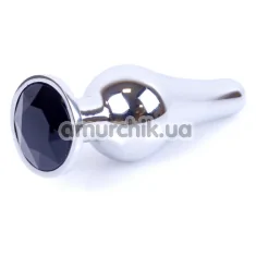 Анальная пробка с черным кристаллом Boss Series Exclusivity Jewellery Silver Plug, серебряная - Фото №1