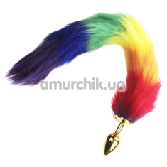 Анальная пробка с радужным хвостом Rainbow Tail Metal Plug, золотая - Фото №1