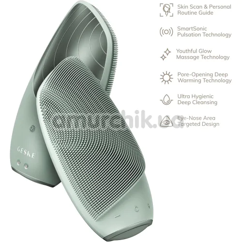 Ультразвуковая щетка для лица Geske Sonic Thermo Facial Brush 6 in 1, зеленая