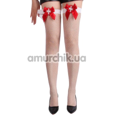 Чулки с красными бантиками Star Night Nurse Net Stockings, белые - Фото №1