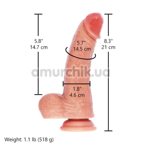 Фалоімітатор-насадка Hismith Dual-Density Dildo With Veins 8.25, тілесний