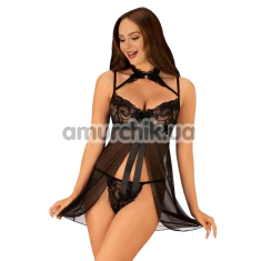 Комплект JSY Sexy Lingerie JS228165, черный: пеньюар + трусики-стринги - Фото №1