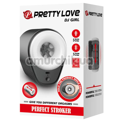 Мастурбатор з вібрацією і поштовхами Pretty Love Dj Girl, чорно-білий