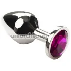 Анальная пробка с розовым кристаллом SWAROVSKI Silver Pink Middle, серебряная - Фото №1