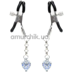 Зажимы для сосков с голубым сердечком Liebe Seele Glow-In-Dark Nipple Clamps, серебряные - Фото №1