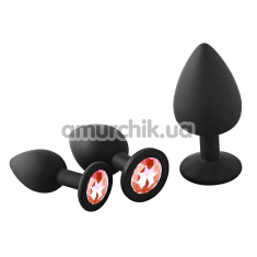 Набор анальных пробок с оранжевым кристаллом Fantasstic Anal Training Kit, черный - Фото №1