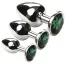 Набір з 3 анальних пробок з зеленим кристалом SWAROVSKI Silver Emerald, срібний