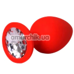 Анальна пробка з прозорим кристалом Fantasy Toys Butt Plug Diamond Silicone S, червона - Фото №1