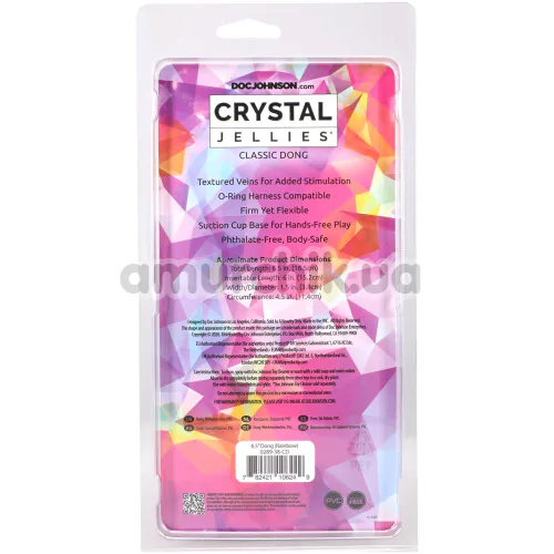 Фалоімітатор Doc Johnson Crystal Jellies Classic Dong 6.5, різнокольоровий