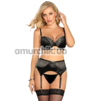 Комплект Star Night Naughty Boudoir Set, черный: бюстгальтер + трусики-стринги + пояс для чулок - Фото №1