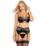Комплект Star Night Naughty Boudoir Set, чорний: бюстгальтер + трусики-стрінги + пояс для панчіх - Фото №1
