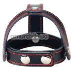 Ерекційне кільце Bondage Fetish T-Style Leather Cockring With Ball Divider з фіксацією мошонки, чорне - Фото №1