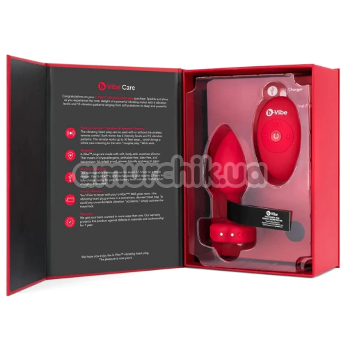 Анальная пробка с вибрацией B-Vibe Vibrating Heart M/L, красная