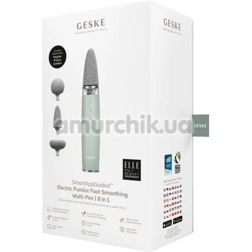Шлифовальная пилка для стоп с насадками Geske Electric Pumice Foot Smoothing Multi-Pen 8 in 1, зеленая