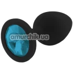 Анальна пробка з блакитним кристалом RelaXxxx Silicone Plug Medium, чорна - Фото №1