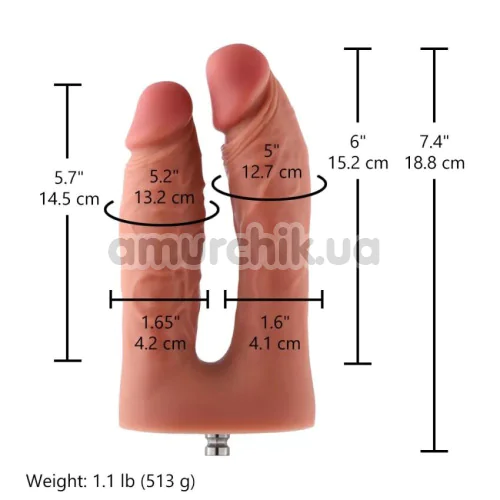 Подвійний фалоімітатор-насадка Hismith Silicone Double Penetrator Dildo 7.4, тілесний