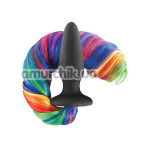 Анальна пробка з райдужним хвостом Unicorn Tails Pastel, чорна - Фото №1