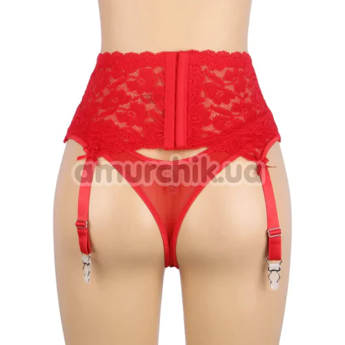 Комплект Star Night High Waisted Vintage Garter Set, красный: трусики-стринги + пояс для чулок