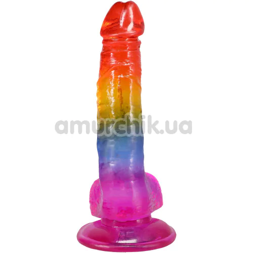 Фалоімітатор Doc Johnson Crystal Jellies Realistic Cock With Balls 8.5, мультикольоровий