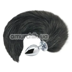 Анальна пробка з чорним хвостиком Alive Anal Pleasure Black And White Fox Tail L, срібна - Фото №1