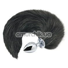 Анальная пробка с черным хвостиком Alive Anal Pleasure Black And White Fox Tail L, серебряная - Фото №1