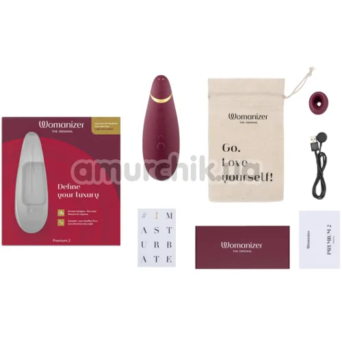 Симулятор орального секса для женщин Womanizer Premium 2, бордовый