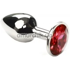 Анальна пробка з червоним кристалом SWAROVSKI Silver Pink-Rhodolite Small, срібна - Фото №1
