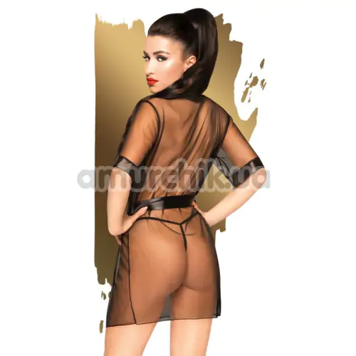 Комплект Penthouse Lingerie Midnight Mirage, чорний: пеньюар + трусики-стрінги