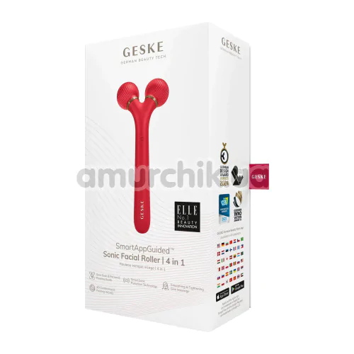 Ультразвуковий масажер для обличчя Geske Sonic Facial Roller 4 in 1, червоний