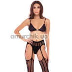 Комплект Straight Up 3-Piece Garter Set, чорний: бюстгальтер + трусики-стрінги + колготки - Фото №1