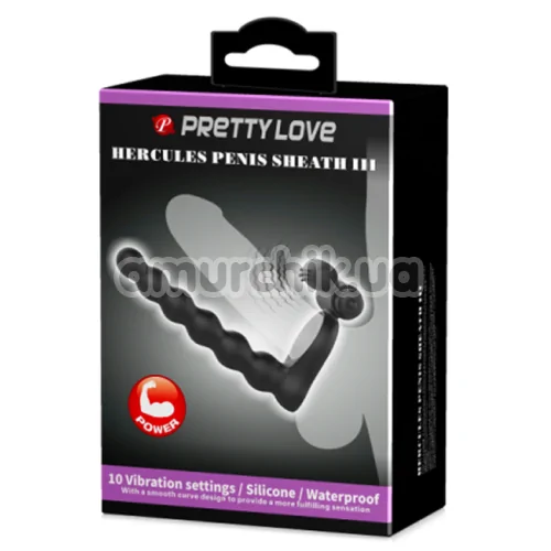 Віброкільце з анальним стимулятором Pretty Love Hercules Penis Sheath III, чорне