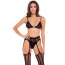 Комплект Straight Up 3-Piece Garter Set, черный: бюстгальтер + трусики-стринги + колготки - Фото №1