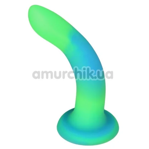 Фаллоимитатор светящийся в темноте Addiction Rave 8 + вибропуля Power Bullet, зелено-голубой