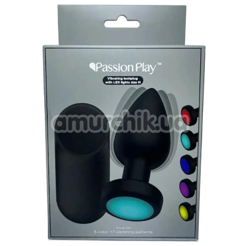 Анальная пробка с подсветкой Passion Play Vibrating Buttplug With LED Lights M, черная