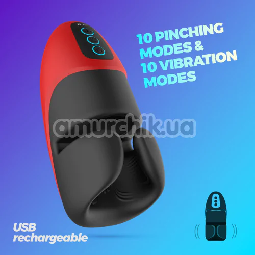 Мастурбатор з вібрацією Crushious Pancho, чорно-червоний