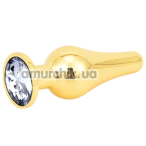Анальная пробка с прозрачным кристаллом SWAROVSKI Long Gold White Diamond Small, золотая - Фото №1