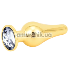 Анальная пробка с прозрачным кристаллом SWAROVSKI Long Gold White Diamond Small, золотая - Фото №1
